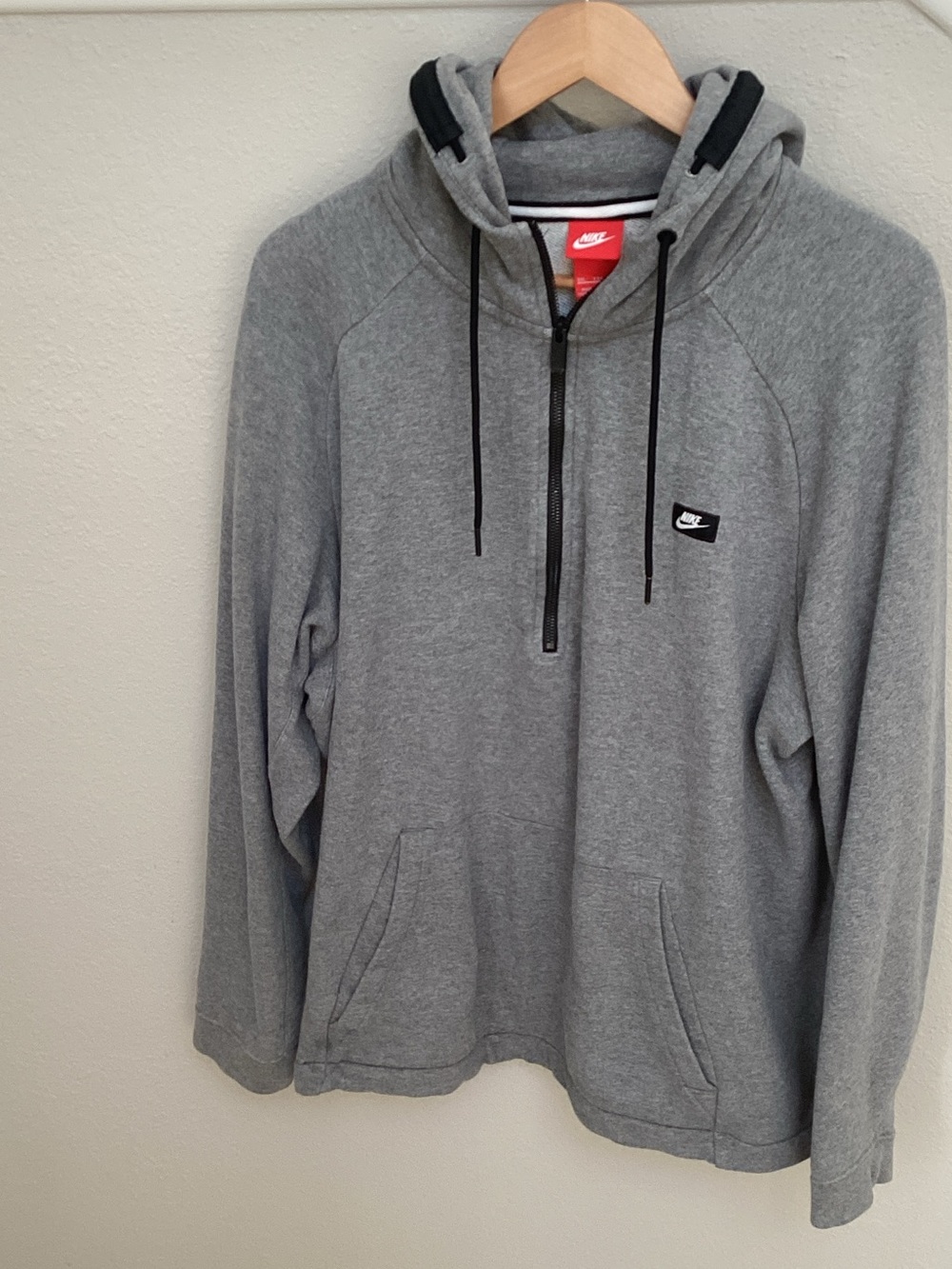 Nike Grey Half-Zip Pullover Hoodie with Drawstring